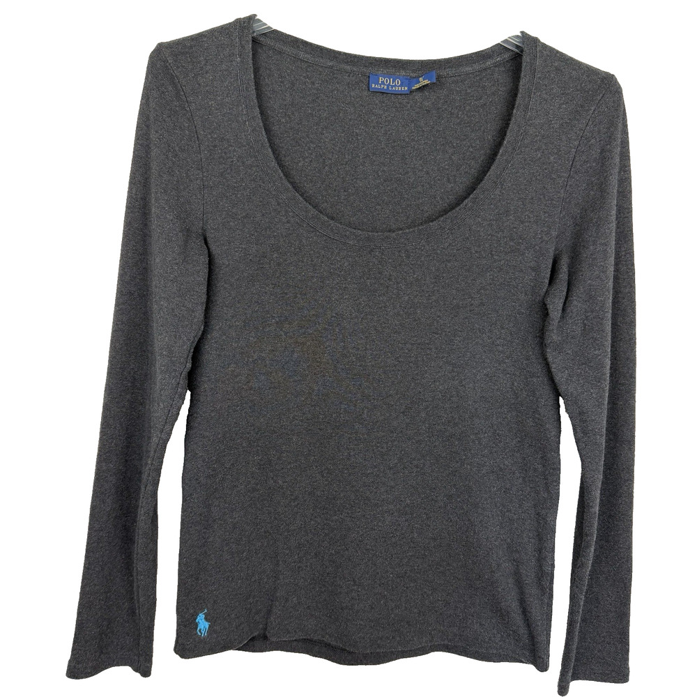 Polo Ralph Lauren Scoop Neck Sweater Women's XL Charcoal Gray 100% Cotton Preppy